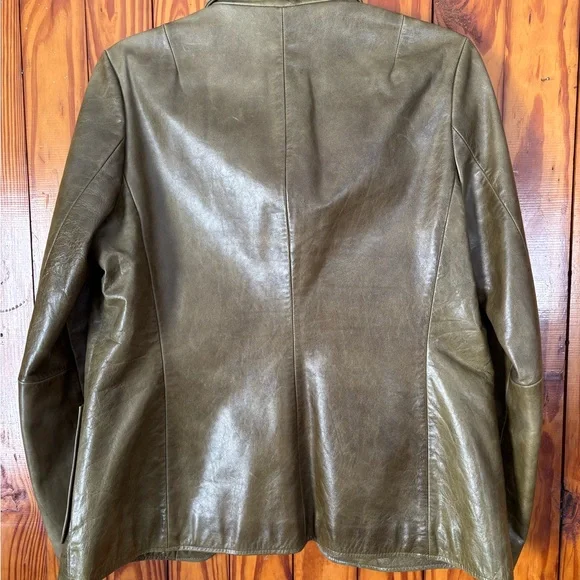 GAP Olive Green Women's Leather Jacket - Picture 6 of 10